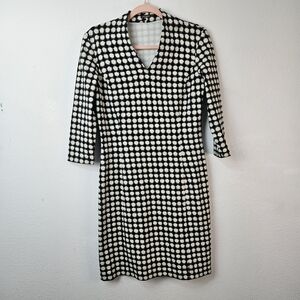 J.McLaughlin Black & Cream Geometric Print Dress 3/4 Sleeves Size Small